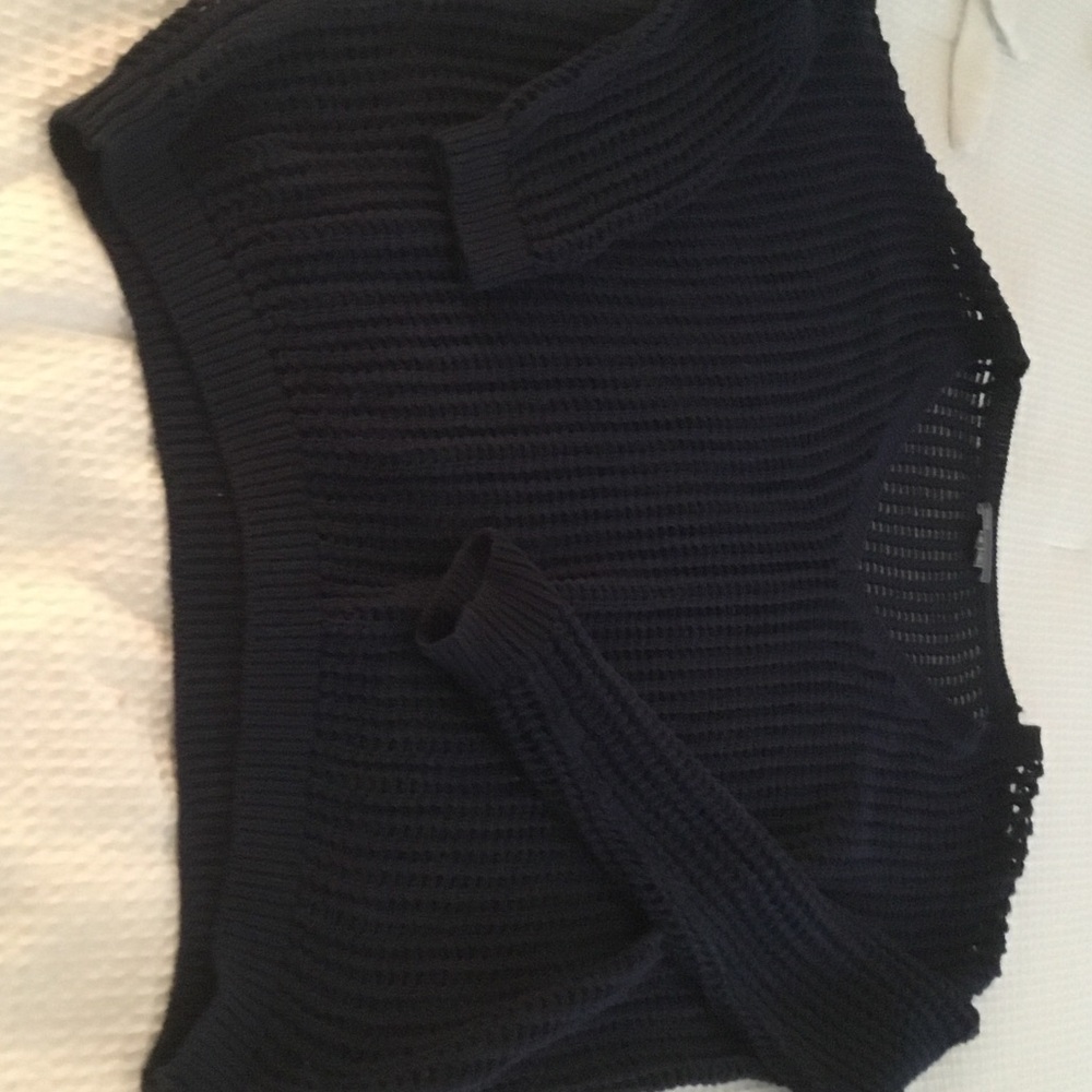 Vince Navy Open-Weave Crewneck Sweater